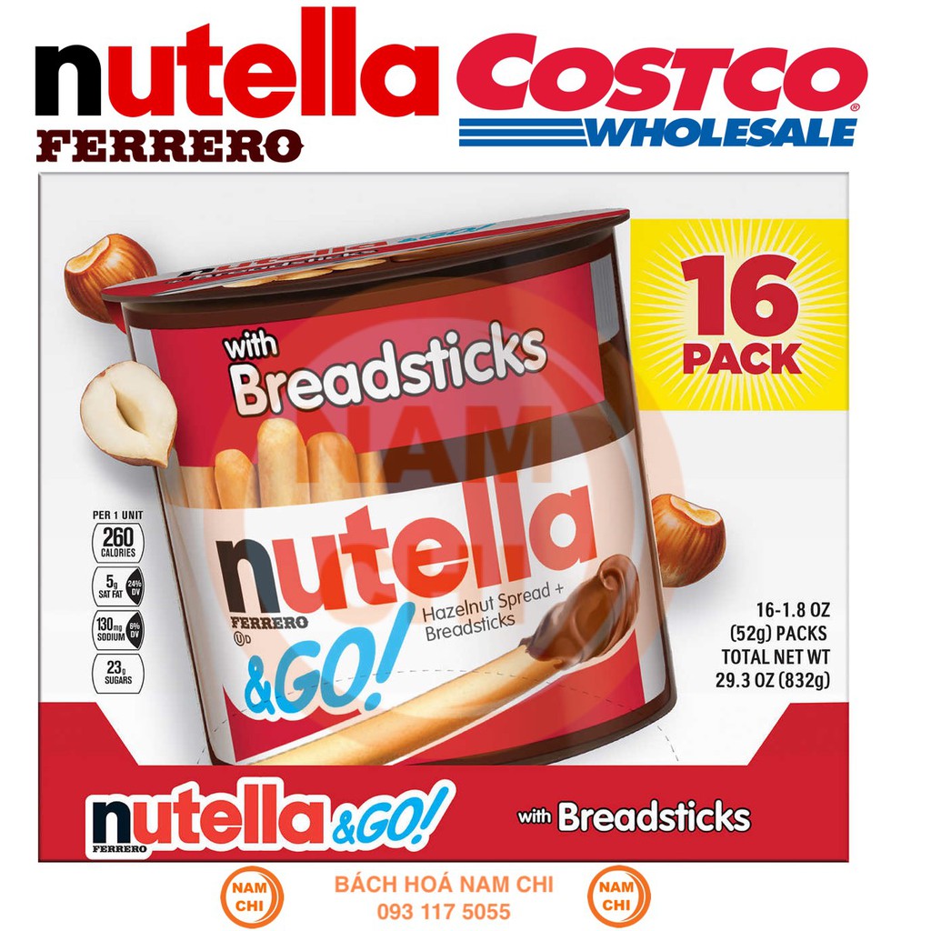 [LẺ HỘP 52G] [DATE MỚI]  BÁNH QUE CHẤM SOCOLA HẠT DẺ NUTELLA HAZELNUT WITH BREADSTICKS (CHUẨN USA)