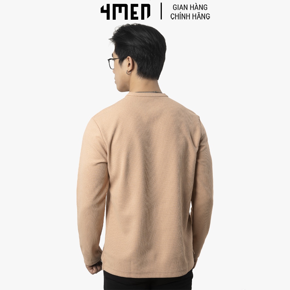 Áo thun dài tay nam trơn 4MEN AT061 cổ tròn, form sweater suông, xẻ lai trẻ trung, chất vải len tổ ong đẹp, dày dặn