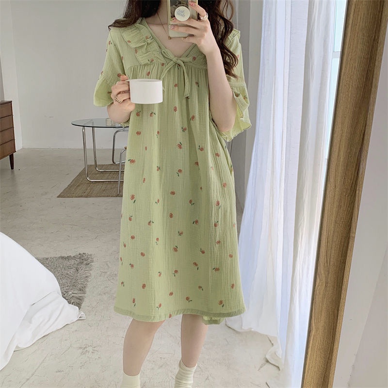 Long Dress Short Sleeved Nightwear Bigsize Short Sleeve Nightgown Wide Design Cute Summer Fashion For Women