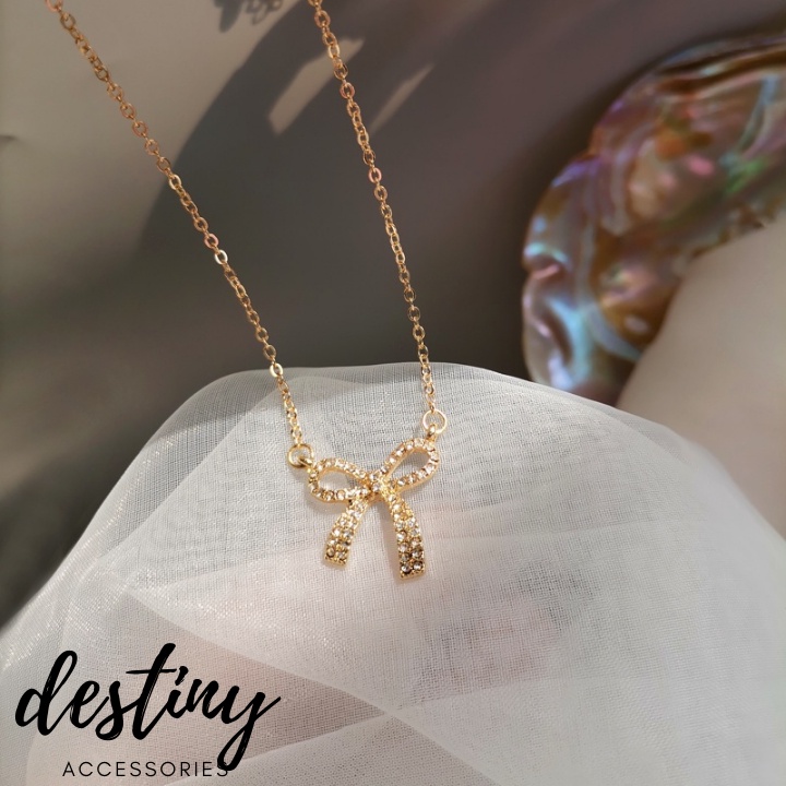 Dây Chuyền, Vòng Cổ Nữ Dáng Mảnh Mặt Nơ Destiny Accessories
