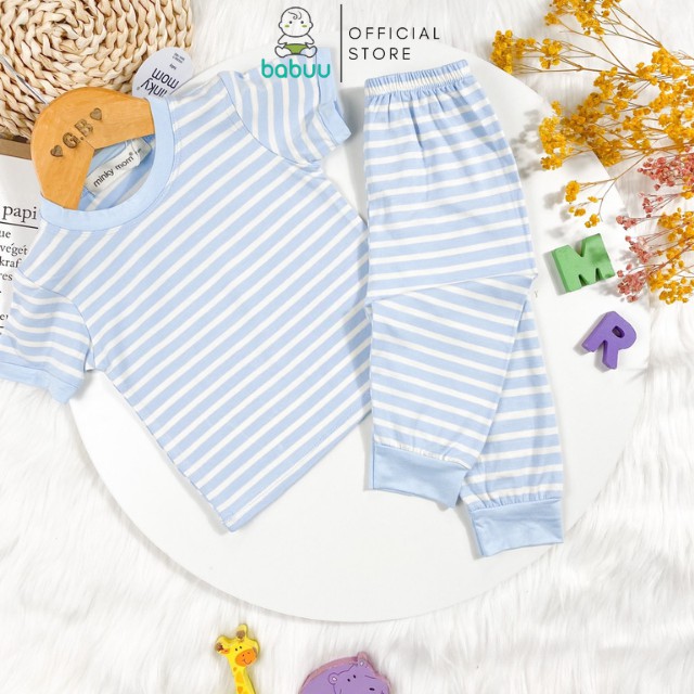 Bộ Minky Mom Chính Hãng Tay Ngắn Quần Dài Sọc Cho Bé Gái Trai 1 2 3 4 5 6 Tuổi Vải Thun Lạnh-Đồ Bộ Cho Bé-BABULALA TN01