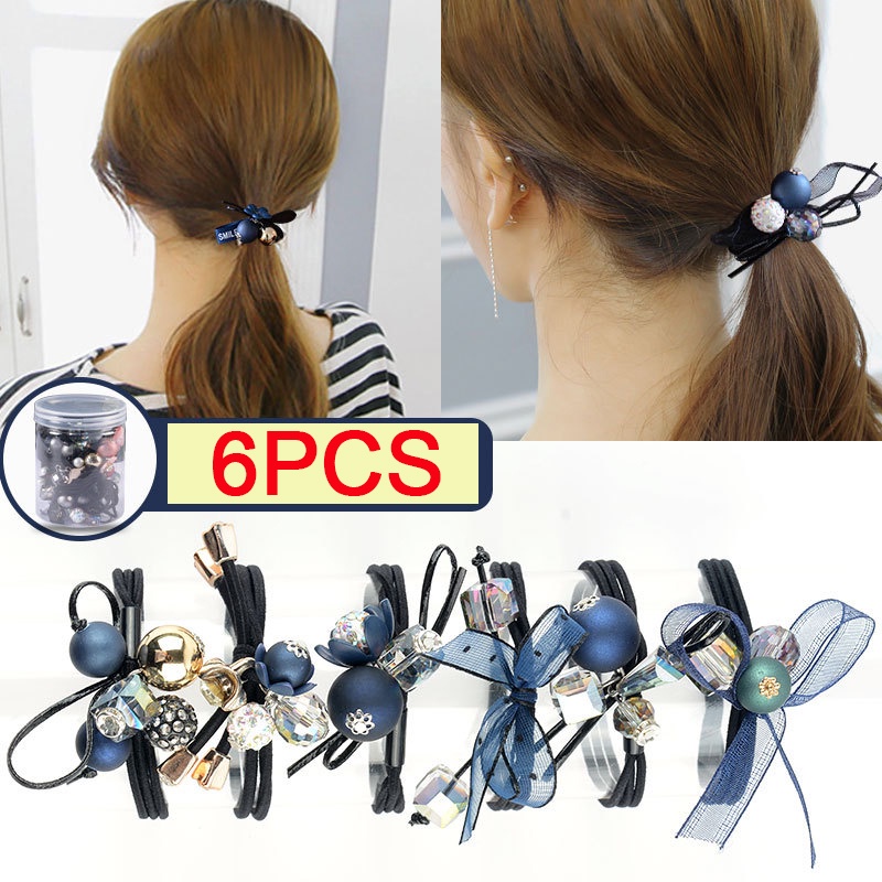 Set 7 Dây Buộc Tóc Co Giãn Đính Bóng Lông Đơn Giản Phong Cách Hàn Quốc