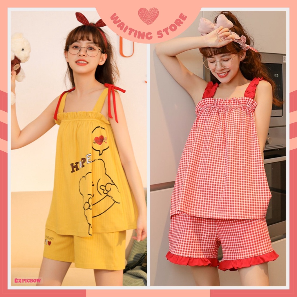 Set bộ đồ ngủ, đồ mặc nhà thun gân hai dây hàng cao cấp T2D
