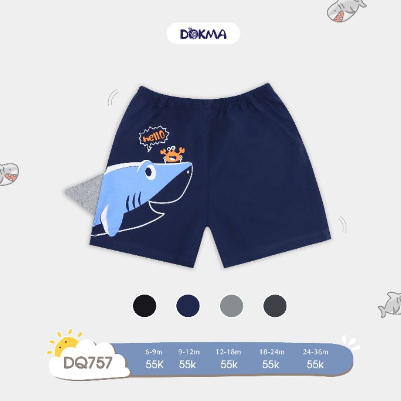(6-&gt;18 tháng) Quần đùi Baby Shark chuẩn hãng Dokma, 100% cotton Mỹ cao cấp (DQ757)