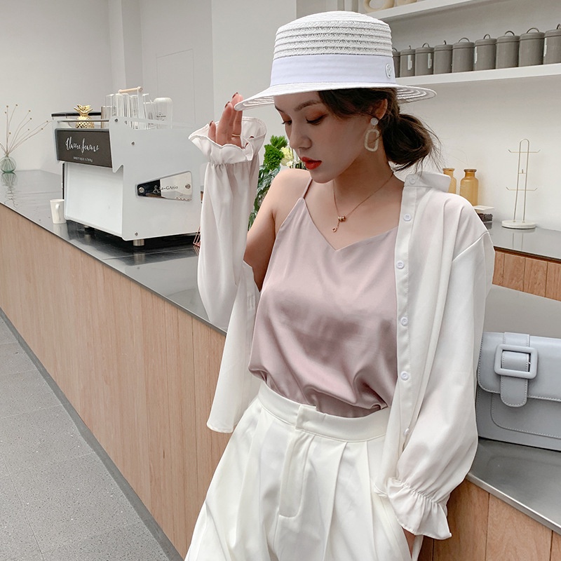 Áo Hai Dây Giả Lụa Satin Cổ Chữ V Dáng Rộng Thời Trang Quyến Rũ Dành Cho Nữ 2022