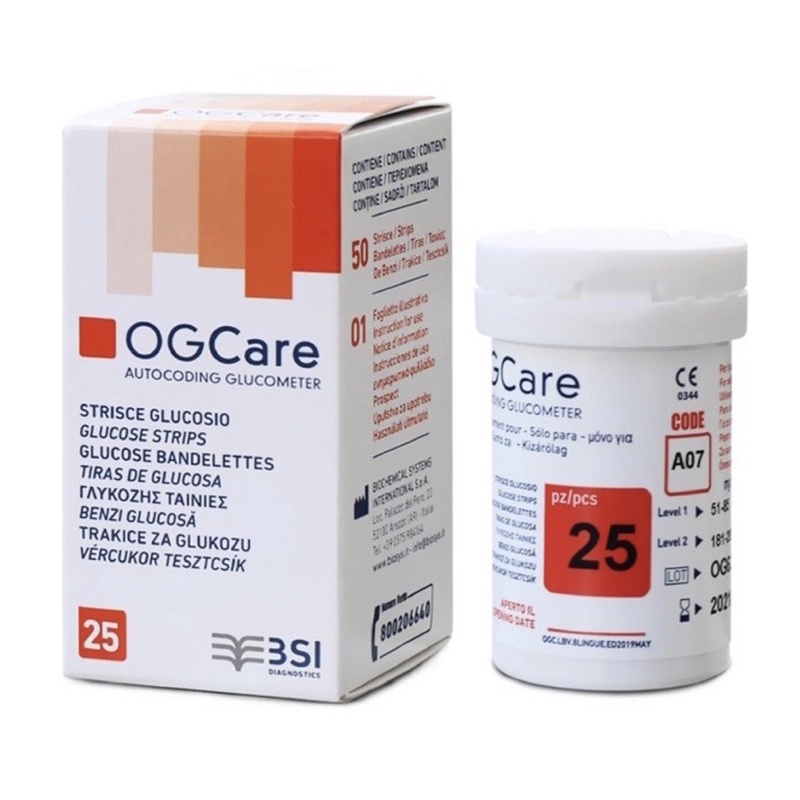 Que Thử Đường Huyết OG Care - Hộp 25 que Chính Hãng Ý
