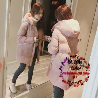 Áo phao dáng dài mũ liền - Hà gấu order sẵn Be XL hagauorder hagauorder