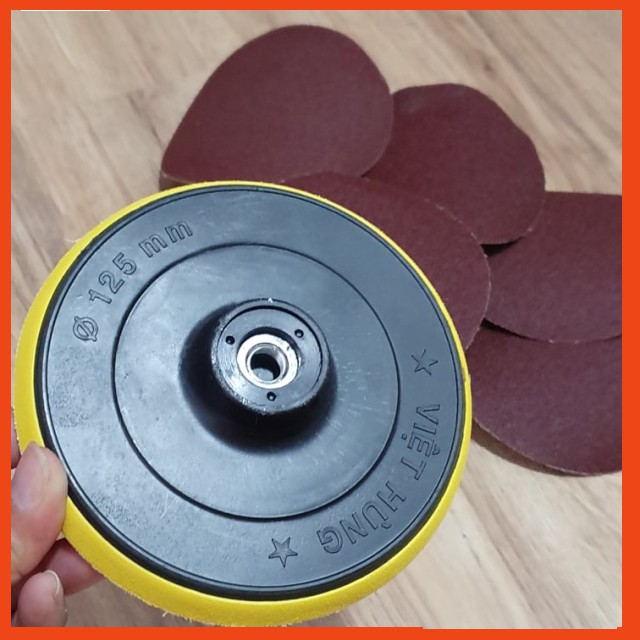 Bộ Phớt (đế) Mài Nhựa Với 5 Miếng Giấy Nhám Tròn 125mm( Cốt mấy 10 ly)