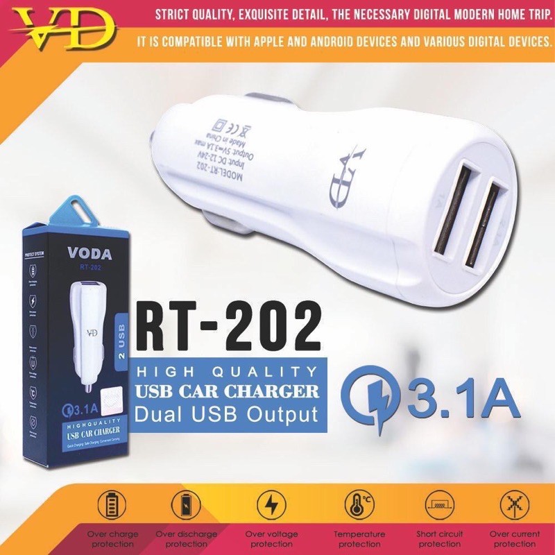 Bộ Dây Cáp 2usb + V8 Voda 3.1a Tiết Kiệm Rt-202 Cho Xe Hơi