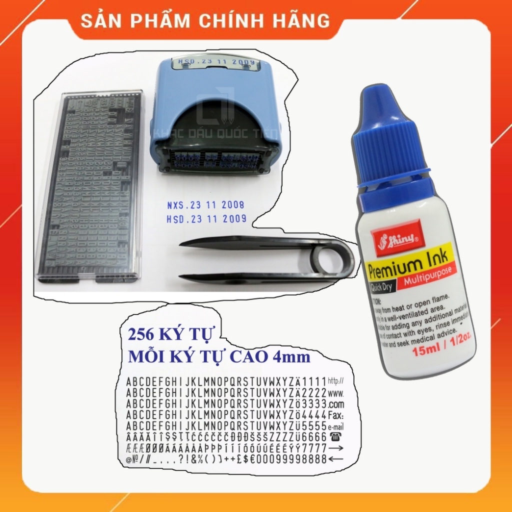 Con dấu ghép số 256 ký tự cao 4mm thường dùng cho dấu NSX và HSD chính hãng Shiny