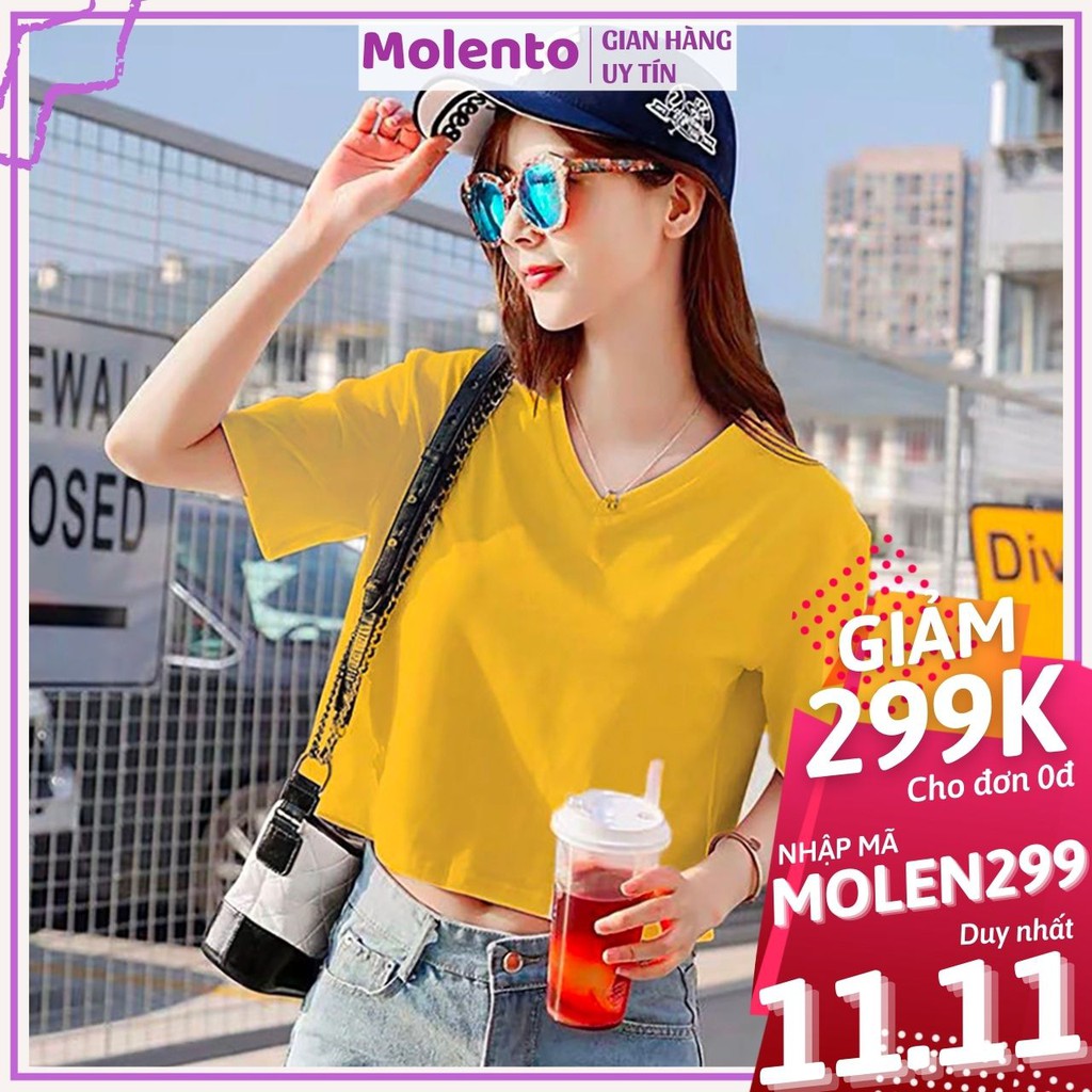 Áo Croptop Nữ Cổ Tim Tay Ngắn Molento Thun Cotton Co Giãn 4 Chiều Form Rộng Nhiều Màu Sắc - M57