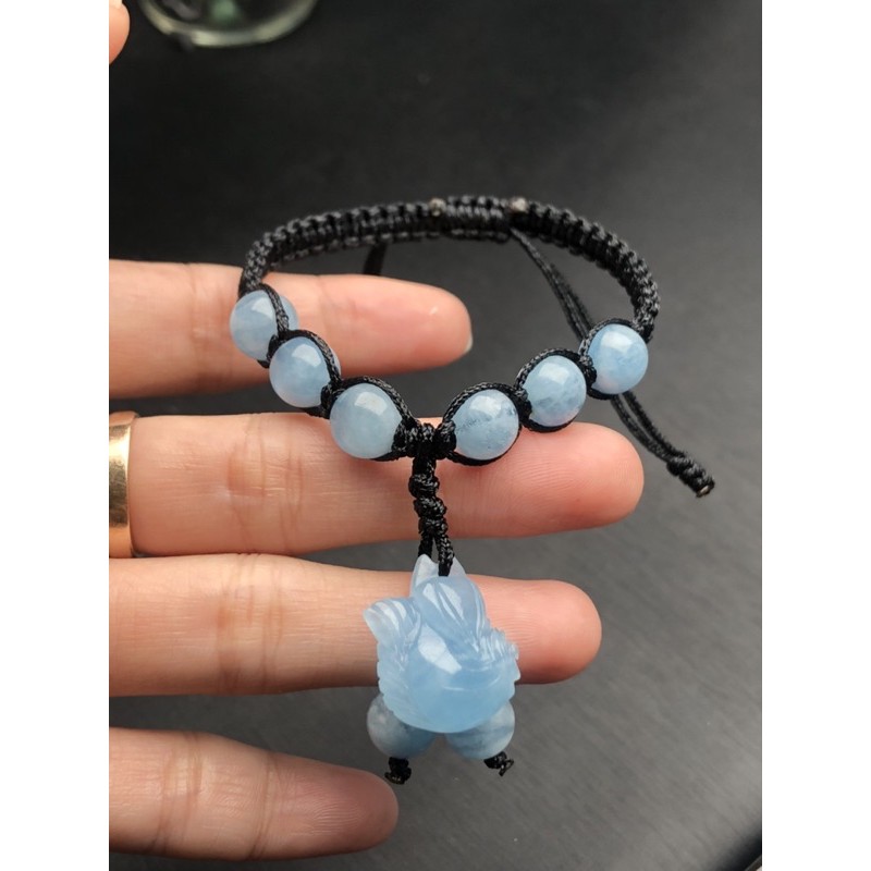 Vòng tay aquamarine mix cửu vỹ hồ ly hạt 8 mm
