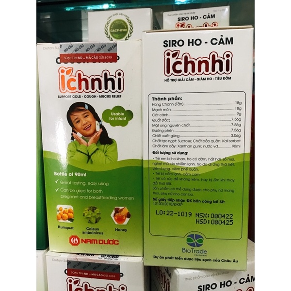Siro ho ích nhi, ho cảm, hắt hơi, sổ mũi, long đờm cho bé, chai 90ml