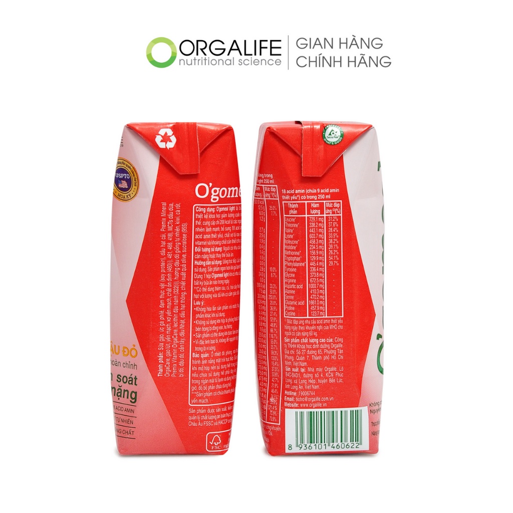 Combo 2 lốc Ogomeal Light Vị Đậu Đỏ 250ml/hộp  – Bữa ăn thay thế, kiểm soát cân nặng, đảm bảo dinh dưỡng