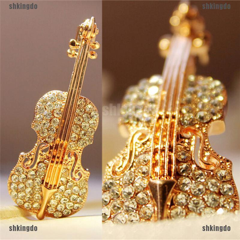 Trâm Cài Hình Đàn Violin Mạ Vàng Bạc Đính Đá Pha Lê Cho Phái Nữ