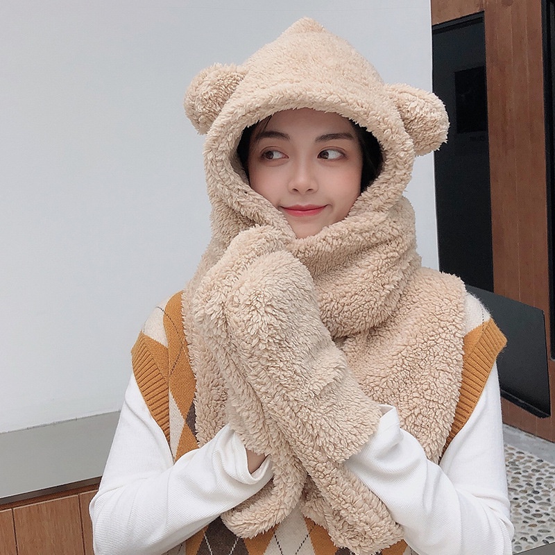 Mũ Kèm khăn KHPN Khăn quàng cổ Kèm găng tay phong cách ulzzang Hàn Quốc mùa đông ấm áp