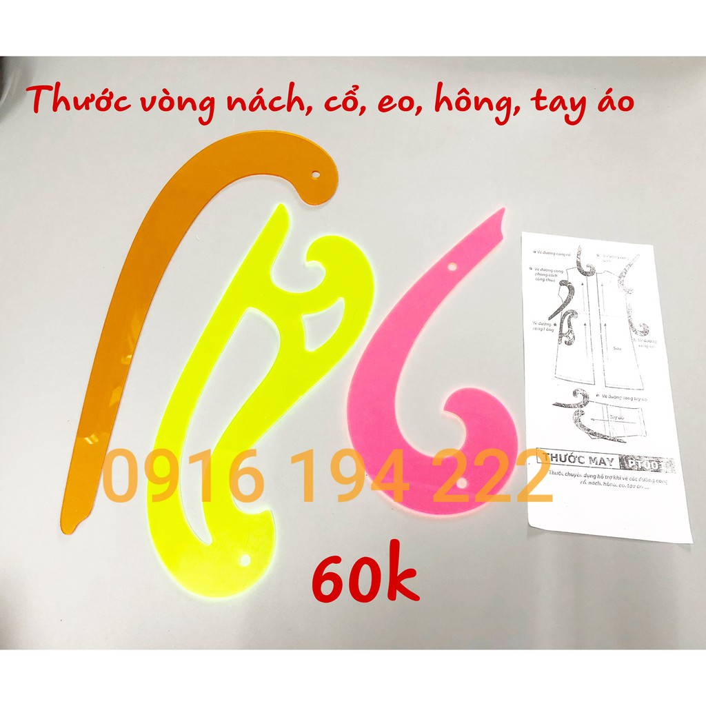 Bộ thước 3 chi tiết (Thước vòng nách, cổ, eo, hông, tay áo...)