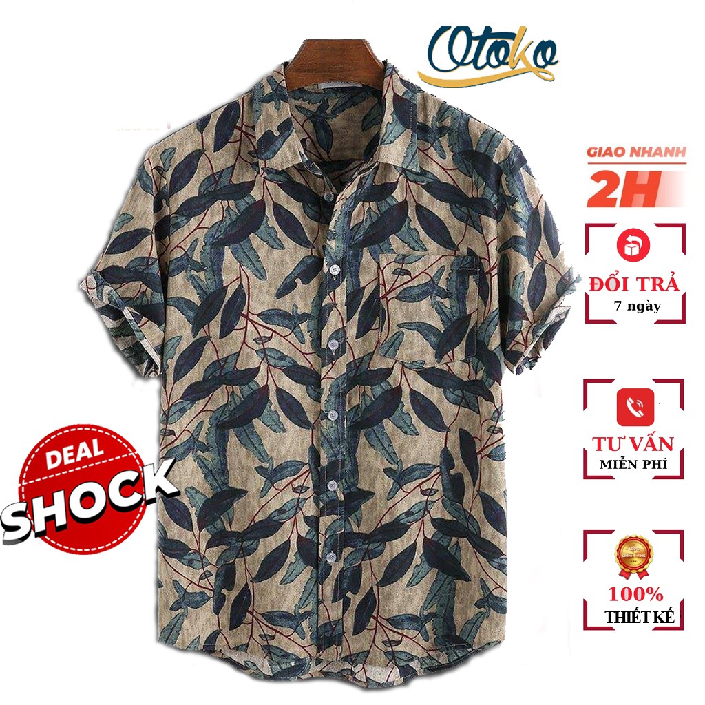 Áo Sơ Mi Nam Họa Tiết Hoa Lá Cuban Shirt OT13 Tay Ngắn  Áo Sơ Mi Nam Đẹp Chất Lụa Đũi Cao Cấp Thoáng Mát Không Nhăn