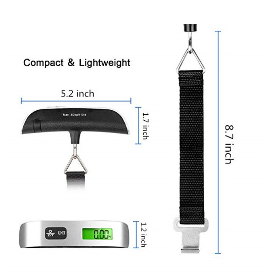 Cân điện tử cầm tay, cân hành lý sân bay, cân du lịch K-8 + pin (Max 50kg) có đo nhiệt độ - Electronic Luggage Scale