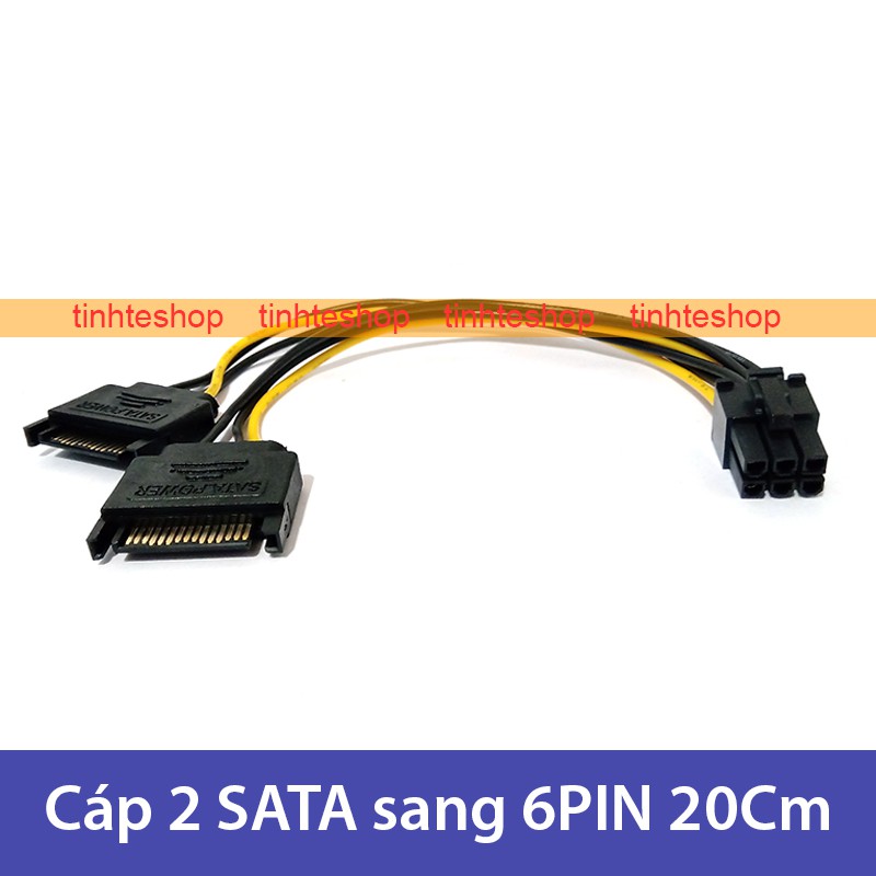 Dây chuyển nguồn 2 SATA sang 6PIN chia đều nguồn điện cho Card màn hình