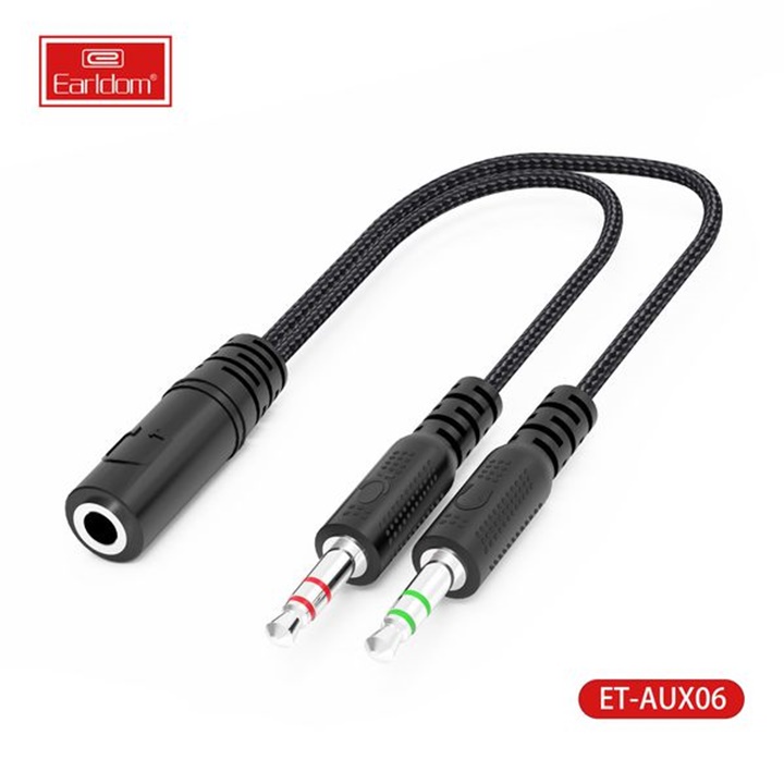 Cáp 2 in 1 Tai Nghe Và Mic Jack 3.5mm Earldom AUX–06