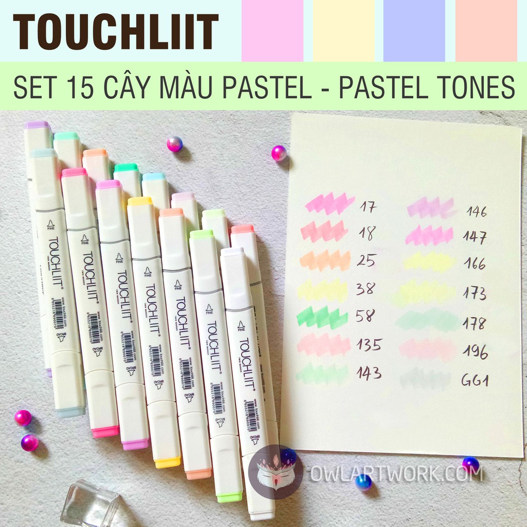 Bút marker Touchliit 6, set 15 màu pastel - Tặng kèm túi vải