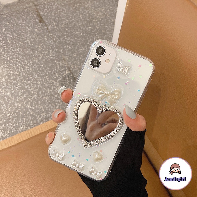 Ốp điện thoại TPU mềm mặt gương chống bám vân tay họa tiết bướm 3D phối nơ cho IPhone 13 12 11 Pro Max 7Plus | BigBuy360 - bigbuy360.vn