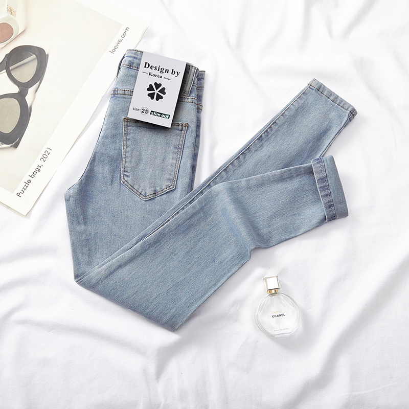 Quần jeans dài lưng cao ôm chân thời trang cho nữ