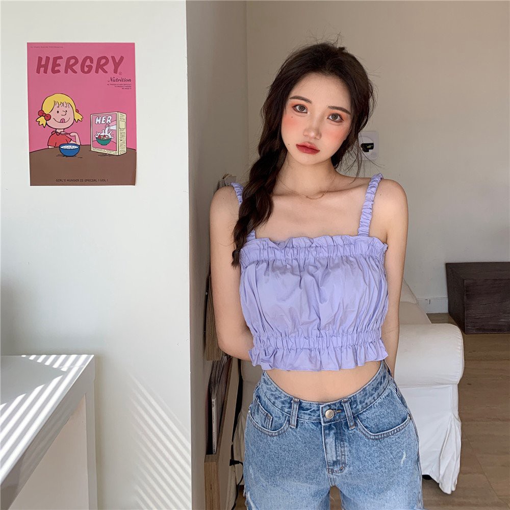 Áo 2 dây đũi chun ngực dáng croptop trẻ trung cá tính | BigBuy360 - bigbuy360.vn