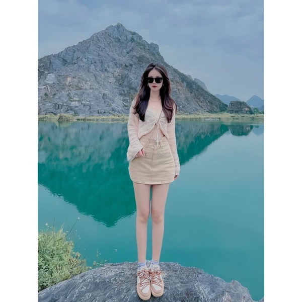 Áo len nữ dài tay rút dây giữa sexy hàng Quảng Châu