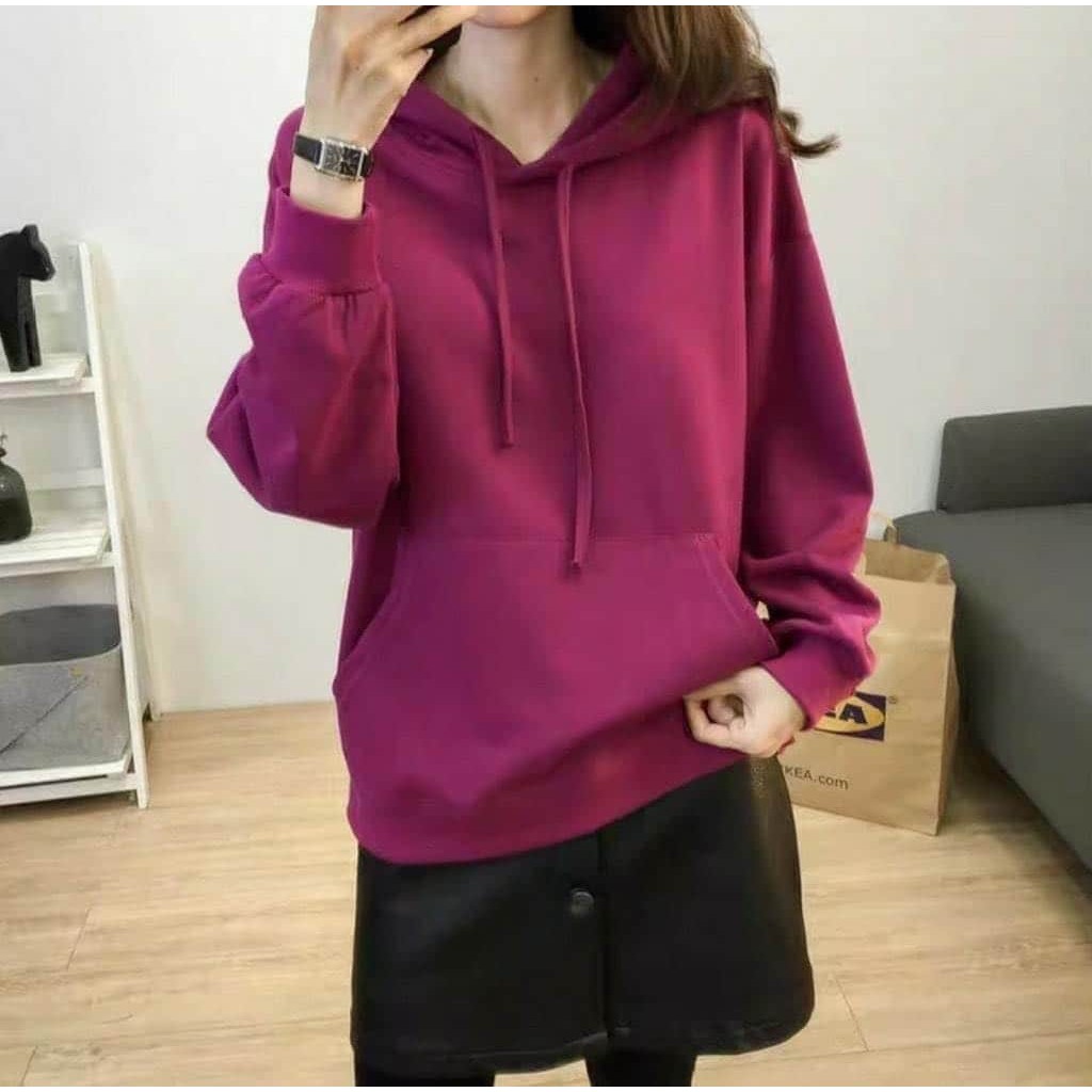 Áo hoodie trơn chất da cá dầy form rộng hàng bán shop dày dặn cho cô nàng cá tính