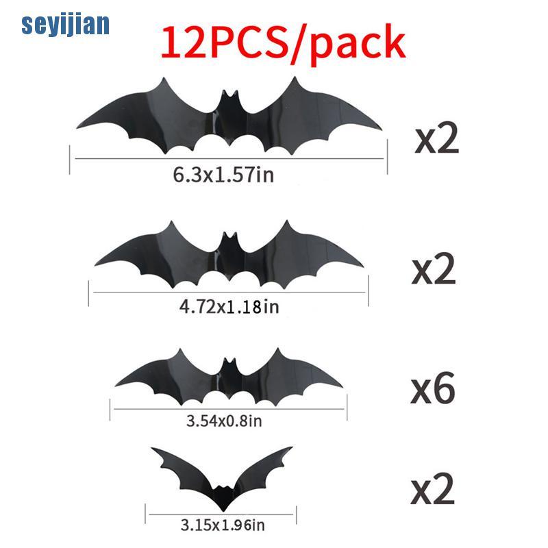 Set 12 Sticker 3D Hình Dơi Đen Trang Trí Halloween