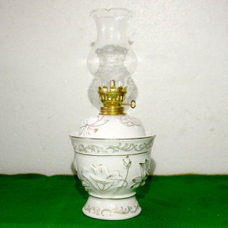đèn dầu thờ cúng hoa sen trắng cao 22cm