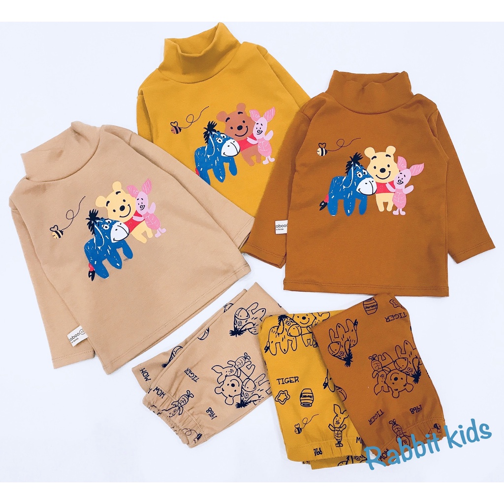 Bộ Quần Áo Thu Đông Bé Trai Bé Gái 💝FREESHIP💝 Đồ Bộ Dài Tay Cho Bé Sơ Sinh Cổ Cao In Hình Gấu Pooh, Heo, Ngựa Dễ Thương