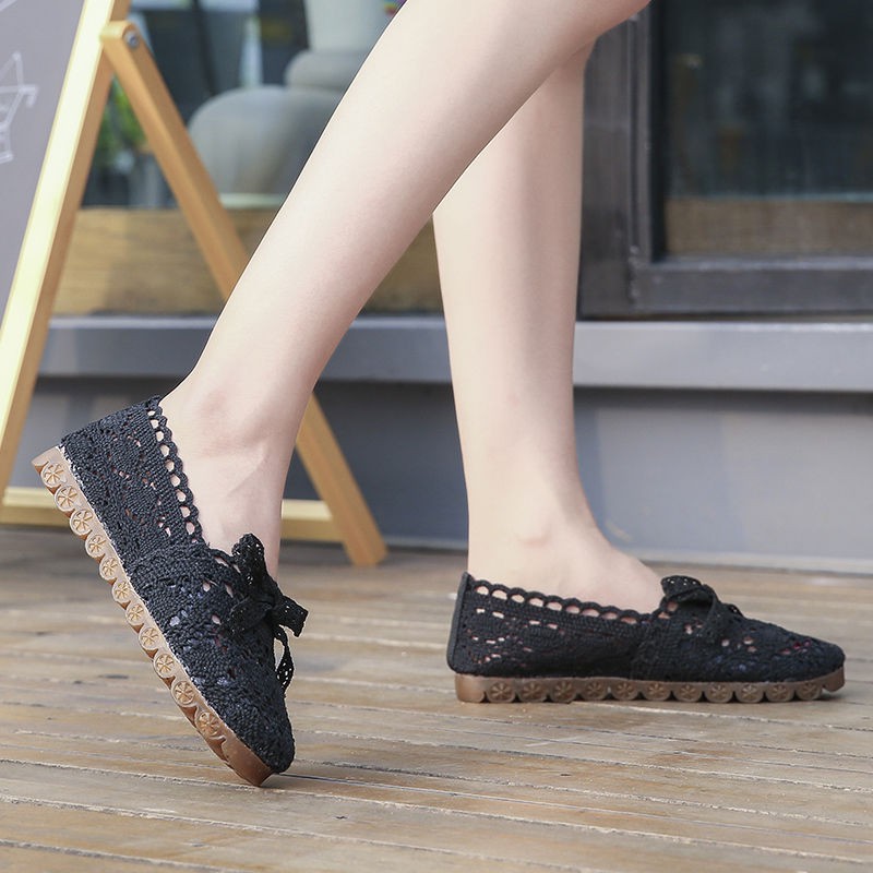 (Hàng sẵn) Giày búp bê ren lưới gắn nơ phong cách Hàn | BigBuy360 - bigbuy360.vn