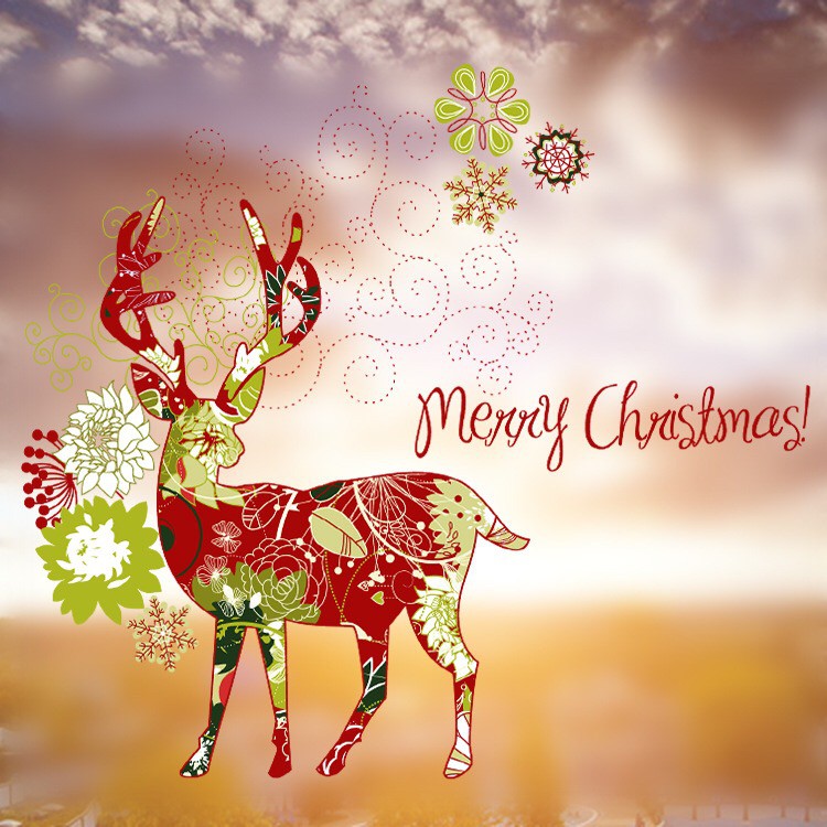 Decal dán kính cao cấp - Con Tuần Lộc Đỏ Merry Chritmas ( 60x58 )