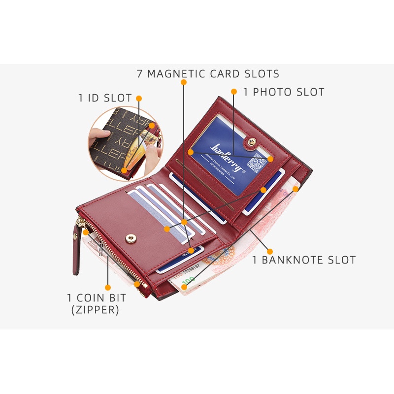 Baellerry Ví Da Ngắn Có Khóa Kéo Hai Màu In Chữ Thời Trang Cho Nữ