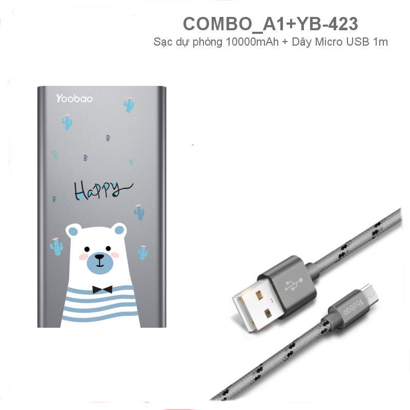 COMBO Sạc dự phòng 10000mAh và dây sạc Micro USB 1-1.5m YOOBAO - CBO A1 423