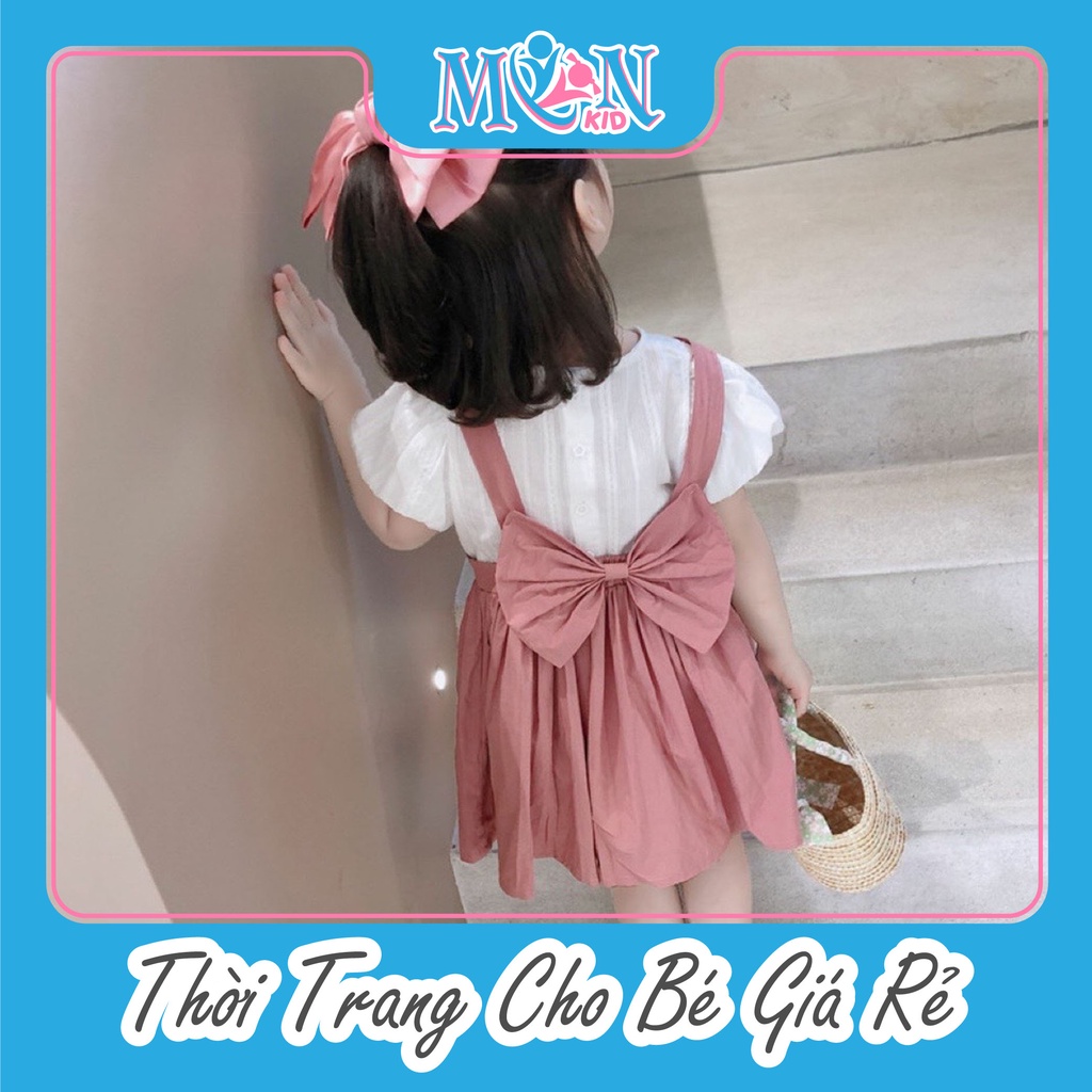 Set Váy Yếm Bé Gái Monmonkid áo vải thô boy tay bồng váy vải thô Hàn thiết kế nơ lưng 8-20kg