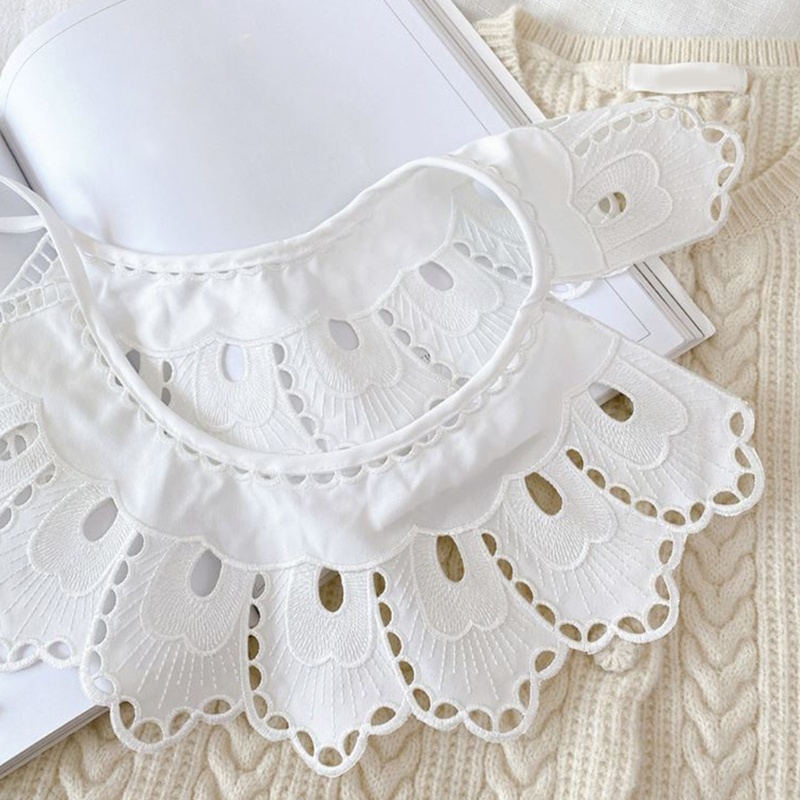 Yoioi Khăn Choàng Cổ Giả Cotton Màu Trắng Thêu Họa Tiết Hoa Vảy Cá Trang Trí Cho Nữ