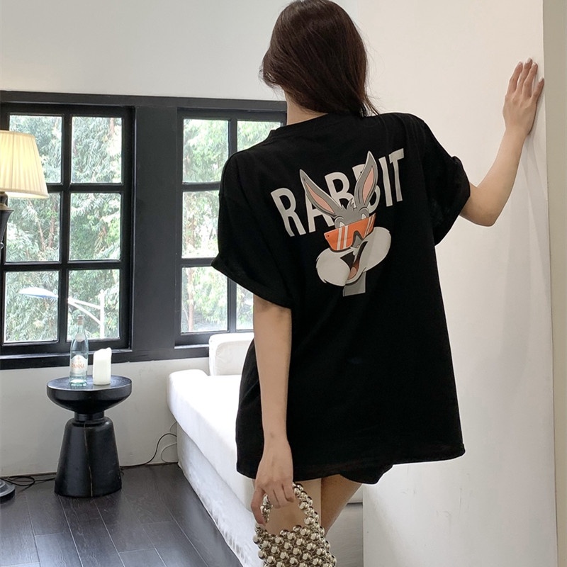 Áo Thun Ngắn Tay Dáng Rộng In Hình Thỏ Hoạt Hình Xinh Xắn