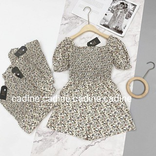 Jumpsuit Nữ Jum Quần Tay Ngắn Cổ Vuông Chun Ngực Họa Tiết Hoa Nhí Ulzzang