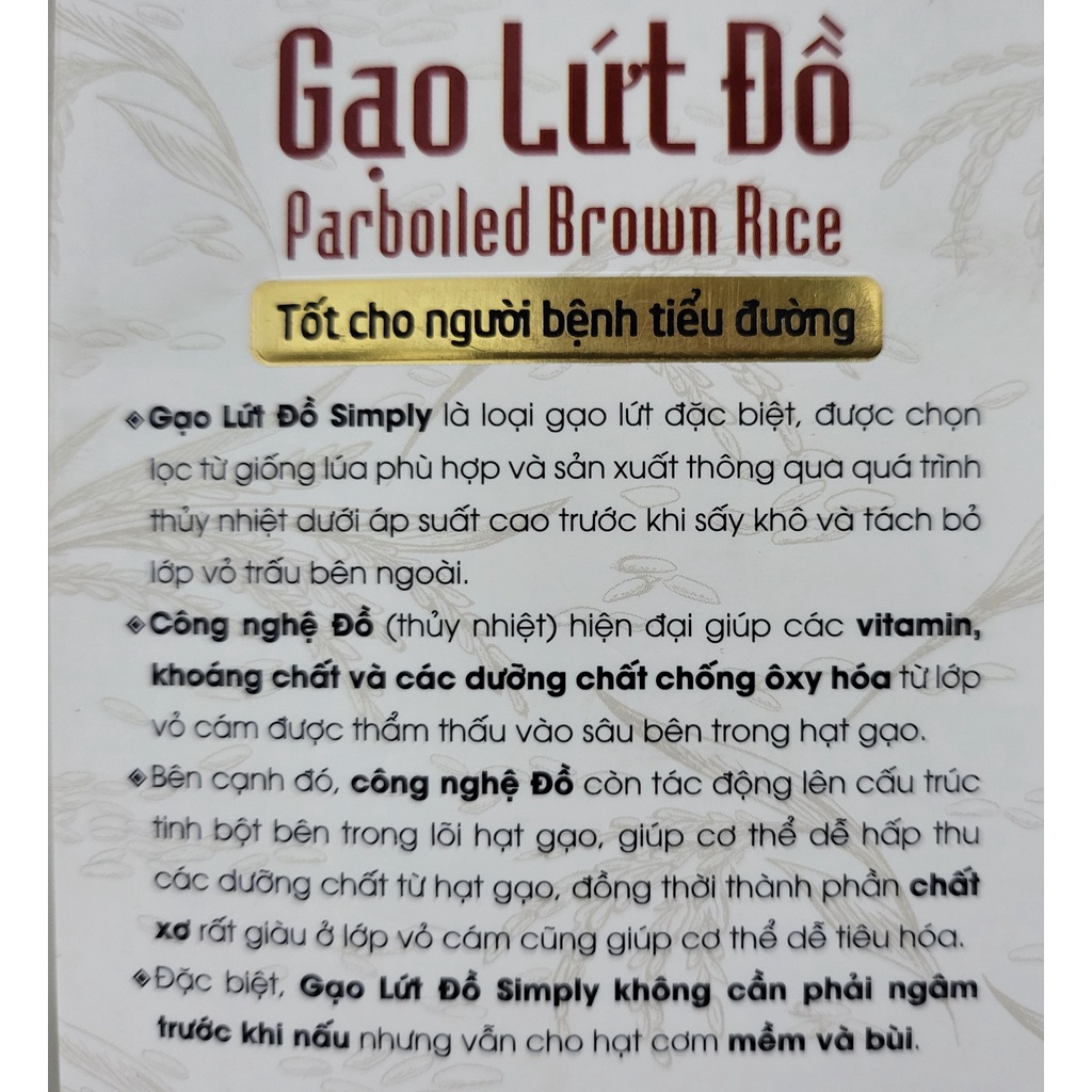 [Hộp 1Kg – LỨT ĐỒ] GẠO LỨT ĐỒ [VN] SIMPLY Parboiled Brown Rice