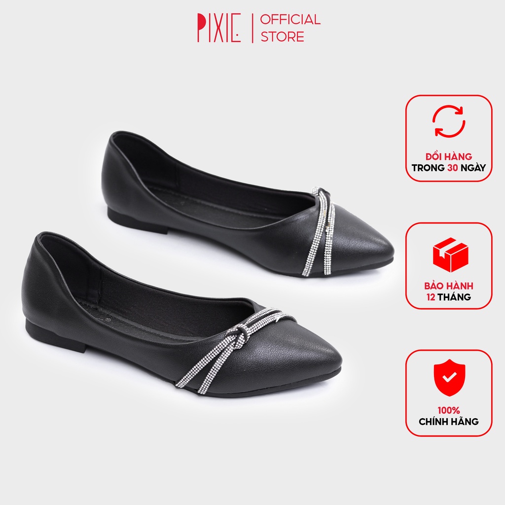 Giày Búp Bê Bệt Dây Đính Đá Pixie X716