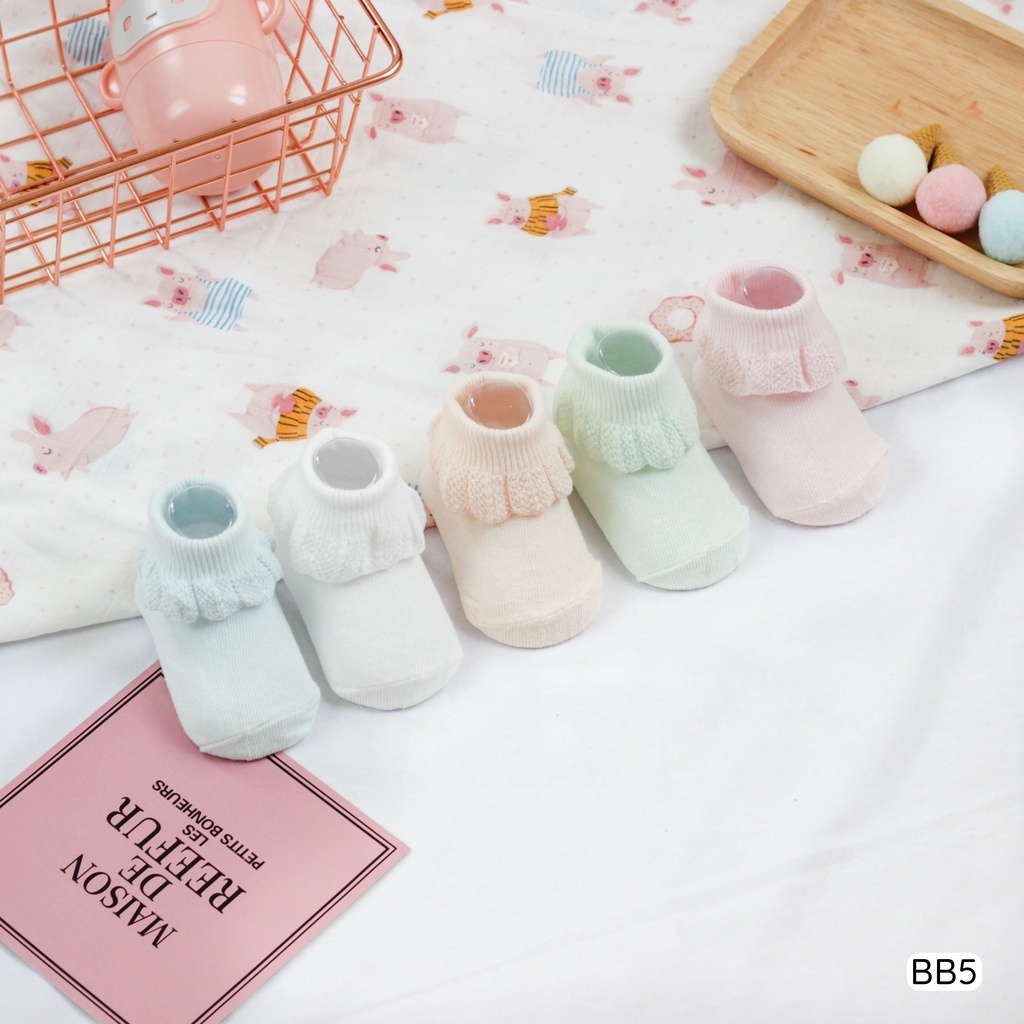 Tất vớ cho bé sơ sinh cổ bèo pastel Caramella cotton cao cấp mềm mịn, an toàn cho da bé  - Nắng Của Mẹ_BB5