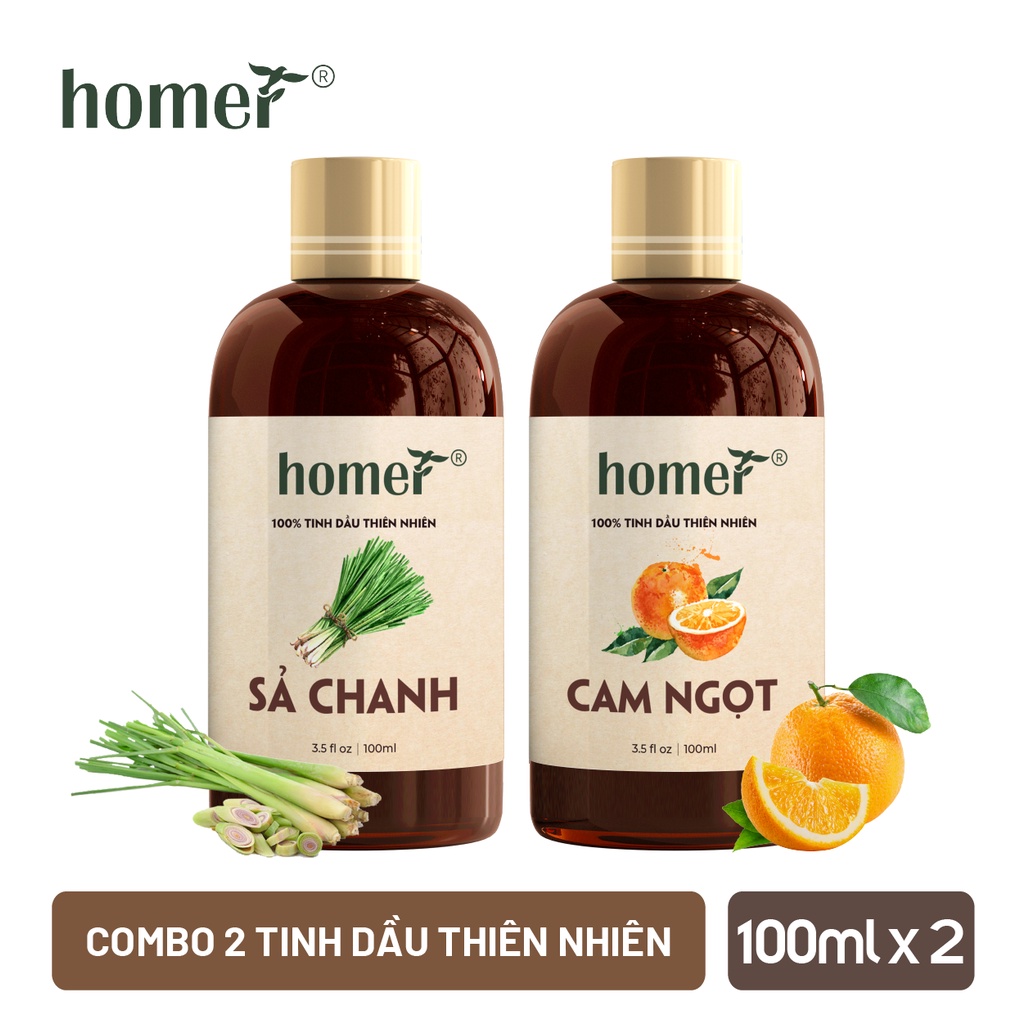 Combo 2 tinh dầu Sả Chanh + Cam Ngọt Homer 20ml/chai