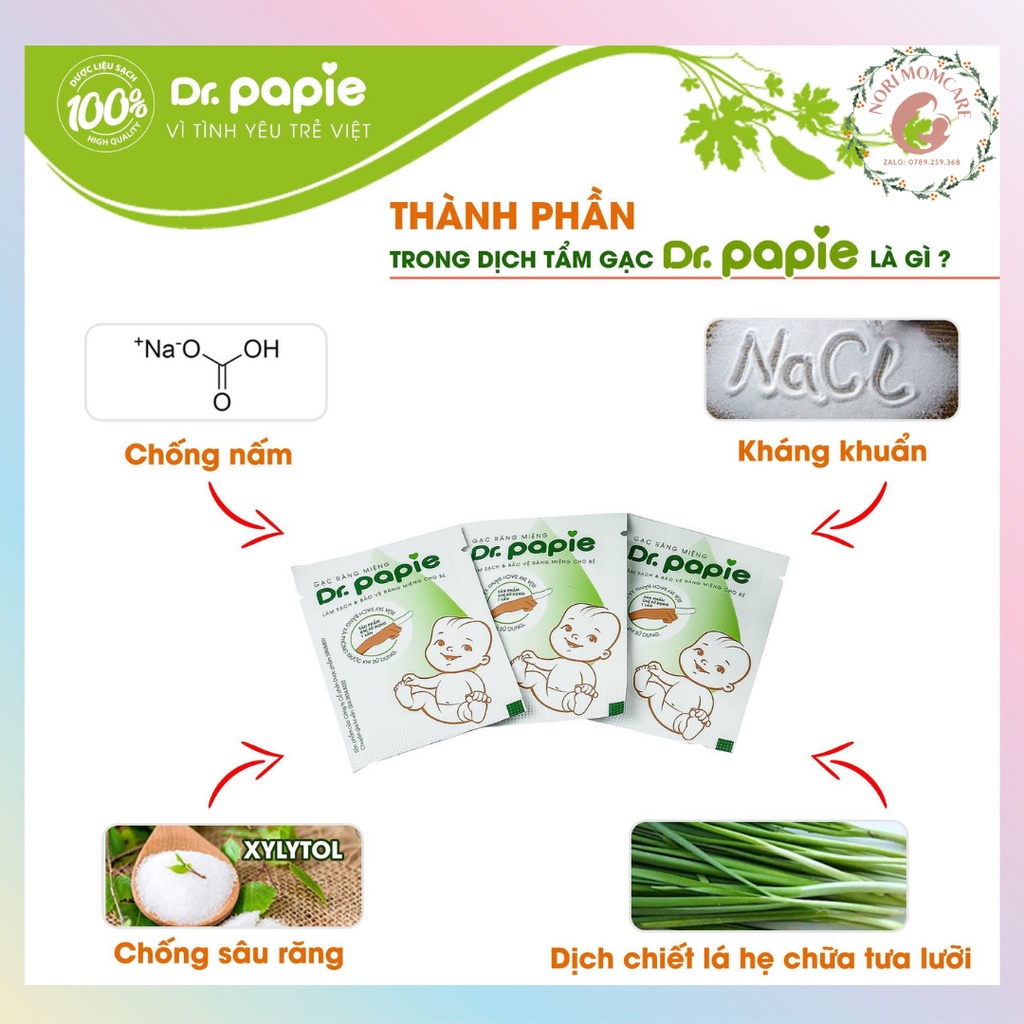 Gạc Rơ Lưỡi Dr Papie Vệ sinh răng miệng Cho Trẻ Sơ Sinh Hộp 30 gói Date Xa