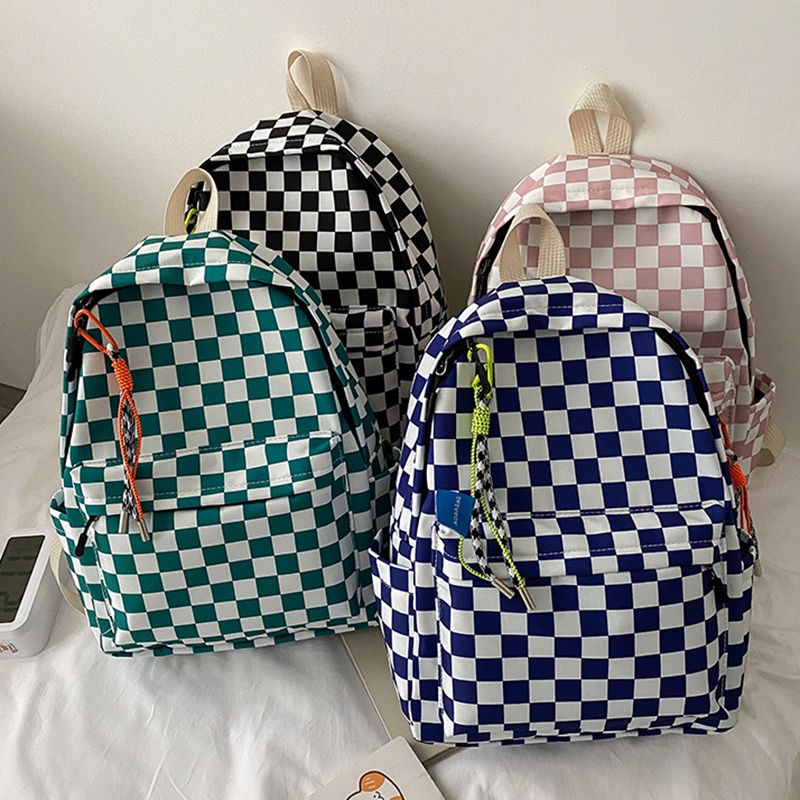 Balo IELGY họa tiết kẻ caro phối màu tương phản phong cách Hong Kong retro dành cho nữ