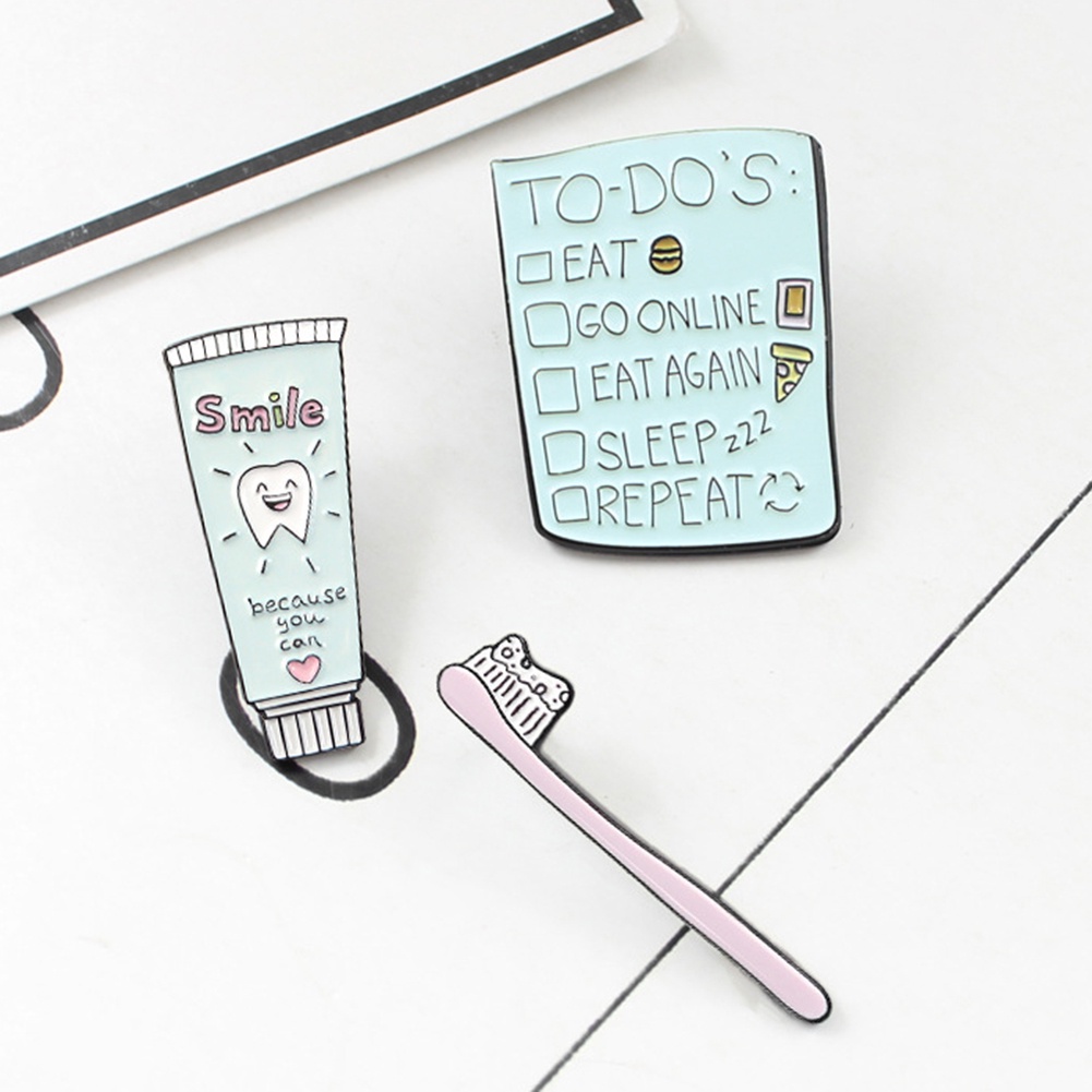 Ghim cài áo hình bàn chải/ kem đánh răng/ danh sách việc cần làm độc đáo