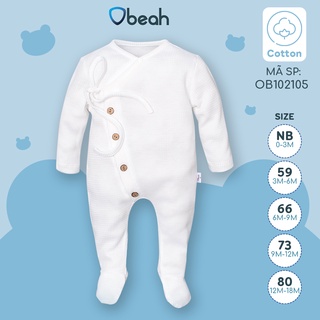Bodysuit Obeah vạt chéo màu trắng Cotton tổ ong Fullsize 59 đến 90 cho bé từ 0 đến 12 tháng